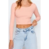Kadın Crop Slim Kalıp Antrasit-Mint 2li Paket Fitted Vücuda Oturan Geniş Yaka Fitilli Esnek Bluz