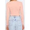 Kadın Crop Slim Kalıp Antrasit-Mint 2li Paket Fitted Vücuda Oturan Geniş Yaka Fitilli Esnek Bluz