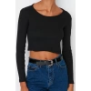 Kadın Crop Slim Kalıp Antrasit-Mint 2li Paket Fitted Vücuda Oturan Geniş Yaka Fitilli Esnek Bluz