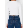 Kadın Crop Slim Kalıp Antrasit-Mint 2li Paket Fitted Vücuda Oturan Geniş Yaka Fitilli Esnek Bluz