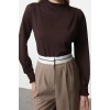 Kadın Moda Şık Üst Giyim Regular Dik Yaka Regular Kalıp Örme Fit Gipe Detaylı Esnek Bluz