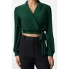 Women Fashion Stylish Tops Crop V Neck Balloon Sleeve Regular Pattern Knitted Double Breasted Closed Flexible Blouse