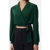 Women Fashion Stylish Tops Crop V Neck Balloon Sleeve Regular Pattern Knitted Double Breasted Closed Flexible Blouse