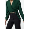 Women Fashion Stylish Tops Crop V Neck Balloon Sleeve Regular Pattern Knitted Double Breasted Closed Flexible Blouse