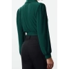 Women Fashion Stylish Tops Crop V Neck Balloon Sleeve Regular Pattern Knitted Double Breasted Closed Flexible Blouse