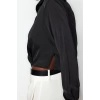 Kadın Moda Şık Üst Giyim Crop Gömlek Yaka Regular Kalıp Dokuma Saten Bluz