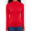 Kadın Moda Şık Üst Giyim Regular Dik Yaka Reglan Kol Slim Kalıp Örme Fitted Vücuda Oturan Bluz