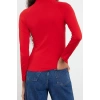 Kadın Moda Şık Üst Giyim Regular Dik Yaka Reglan Kol Slim Kalıp Örme Fitted Vücuda Oturan Bluz