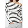 Womens Carmen Collar Low Sleeve Slim Pattern Knitted Soft Touch Soft Fabric Body-Smoothing Flexible Blouse