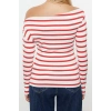 Womens Carmen Collar Low Sleeve Slim Pattern Knitted Soft Touch Soft Fabric Body-Smoothing Flexible Blouse