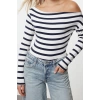 Womens Carmen Collar Low Sleeve Slim Pattern Knitted Soft Touch Soft Fabric Body-Smoothing Flexible Blouse