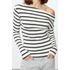 Womens Carmen Collar Low Sleeve Slim Pattern Knitted Soft Touch Soft Fabric Body-Smoothing Flexible Blouse