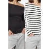 Womens Carmen Collar Low Sleeve Slim Pattern Knitted Soft Touch Soft Fabric Body-Smoothing Flexible Blouse