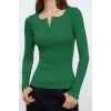 Womens Fashion Stylish Regular Pool Collar Slim Pattern Knitted Snap Button Fitted Body Fitting Elastic Blouse