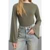 Women Fashion Stylish Tops Regular Boat Neck Spanish Sleeve Relaxed Pattern Knitted Comfortable Pattern Flexible Blouse