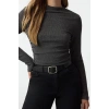 Kadın Moda Şık Üst Giyim Regular Dik Yaka Slim Kalıp Örme Büzgü Drape Detaylı Normal Kalıp Bluz