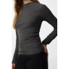 Kadın Moda Şık Üst Giyim Regular Dik Yaka Slim Kalıp Örme Büzgü Drape Detaylı Normal Kalıp Bluz