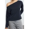 Kadın Moda Şık Regular Kayık Yaka Tek Kol Relaxed Kalıp Örme %100 Modal Kumaş Rahat Kesim Bluz