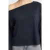 Kadın Moda Şık Regular Kayık Yaka Tek Kol Relaxed Kalıp Örme %100 Modal Kumaş Rahat Kesim Bluz