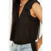 Womens Fashion Stylish Regular V Neck Regular Pattern Woven Button Detailed Flowy Semi-Transparent Blouse