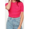 Women Fashion Stylish Tops Regular Crew Neck Regular Fit Knitwear Basic Striped Sweater