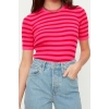 Women Fashion Stylish Tops Regular Crew Neck Regular Fit Knitwear Basic Striped Sweater
