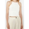 Womens Fashion Stylish Crop Halter Neck Slim Pattern Knitted Stone Detailed Fitted Body Fitting Elastic Blouse