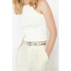 Womens Fashion Stylish Crop Halter Neck Slim Pattern Knitted Stone Detailed Fitted Body Fitting Elastic Blouse