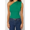 Womens Fashion Stylish Regular Asymmetric Collar Single Sleeve Slim Pattern Knitted Asymmetric Single Shoulder Padded Flexible Blouse