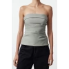 Women Fashion Stylish Tops Regular Strapless Collar Slim Pattern Woven Fitted Draped Blouse