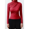 Women Fashion Stylish Tops Crop Stand Collar Slim Pattern Knitted Pleated Square Collar Body-Smoothing Flexible Blouse