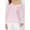 Women Fashion Stylish Tops Regular Asymmetric Collar Regular Pattern Woven Boat Neck Blouse
