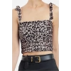 Womens Fashion Stylish Crop Square Collar Slim Pattern Knitted Animal Leopard Patterned Tie Detail Flexible Blouse