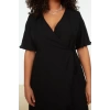 New Comfortable Casual Daily Shally Woven Double Breasted Short Sleeve Wrap Midi Length Plus Size Dress