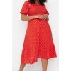 New Comfortable Casual Daily Shally Woven Square Neck Short Sleeve A-Line Midi Length Plus Size Dress