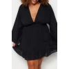New Casual Beach Casual Voile Woven Double Breasted Long Sleeve Skater Mini Length Plus Size Dress