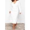 New Fit Wedding Wedding Crepe Woven Double Breasted Long Sleeve Fish Maxi Length Plus Size Dress