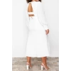 New Fit Wedding Wedding Crepe Woven Double Breasted Long Sleeve Fish Maxi Length Plus Size Dress