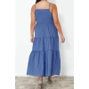 New Comfortable Casual Daily Aerobin Woven Square Collar Sleeveless Sleeve A-Line Midi Length Plus Size Dress