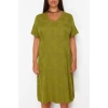 New Comfortable Casual Daily Jacquard Woven V Neck Short Sleeve A-Line Midi Length Plus Size Dress