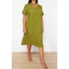 New Comfortable Casual Daily Jacquard Woven V Neck Short Sleeve A-Line Midi Length Plus Size Dress