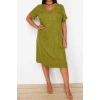 New Comfortable Casual Daily Jacquard Woven V Neck Short Sleeve A-Line Midi Length Plus Size Dress