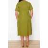 New Comfortable Casual Daily Jacquard Woven V Neck Short Sleeve A-Line Midi Length Plus Size Dress
