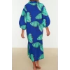 New Regular Beach Casual Voile Woven V Neck Three Quarter Sleeve Shift Maxi Length Dress