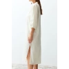New Regular Beach Casual Voile Woven V Neck Three Quarter Sleeve Shift Maxi Length Dress