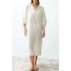 New Regular Beach Casual Voile Woven V Neck Three Quarter Sleeve Shift Maxi Length Dress
