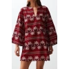 New Regular Beach Casual Voile Knitted V Neck Long Sleeve Basic Mini Length Dress