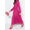 New Comfortable Casual Daily Terrycotton Woven Stand Collar Long Sleeve Basic Maxi Length Hijab Dress