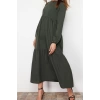 New Oversize Casual Terrycotton Woven Crew Neck Long Sleeve Skater Long Length Hijab Dress