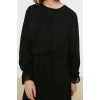 New Regular Daily Pompom Chiffon Woven Crew Neck Long Sleeve Skater Maxi Length Hijab Dress